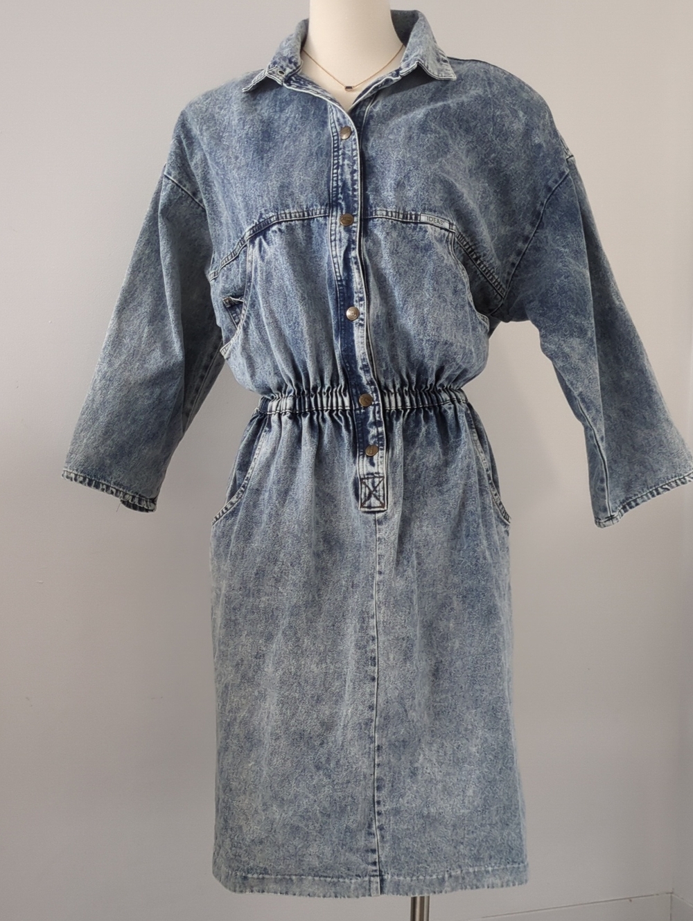 Washed Blue Denim Shirt Dress Vintage Look